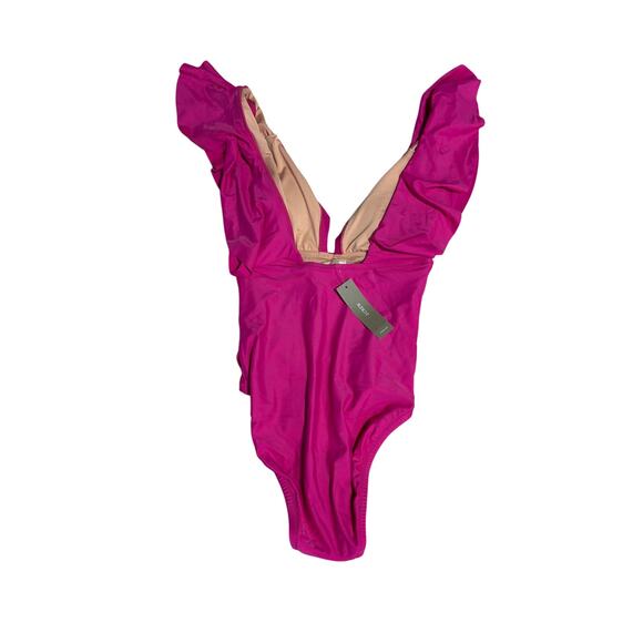 NWT‎ J. Crew Ruched Ruffle One-Piece Swimsuit, Hot Pink, Size 10 - Picture 2 of 4